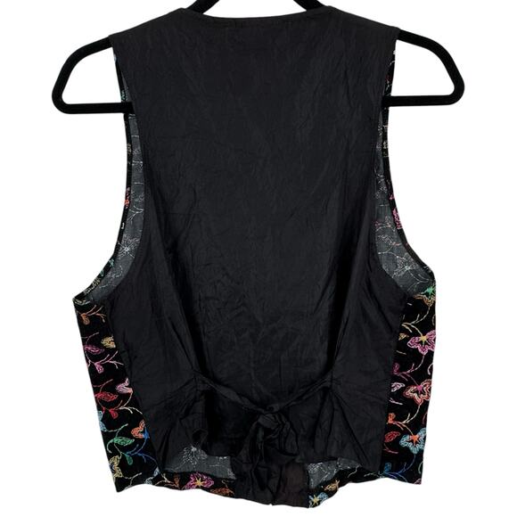 Vintage 90's Embroidered Floral Vest XS Black Boho Retro Dress Whimsigoth Career - Picture 2 of 8